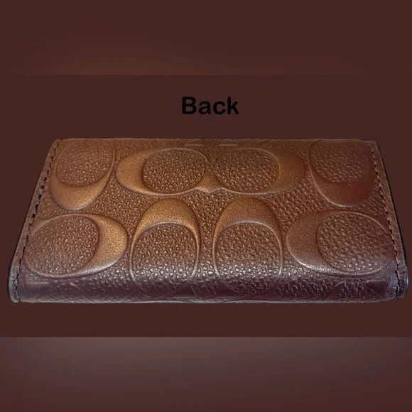 Unisex Coach NWOT Brown Leather Embossed Logo (multi) Key Holder Trifold Case - Picture 8 of 12